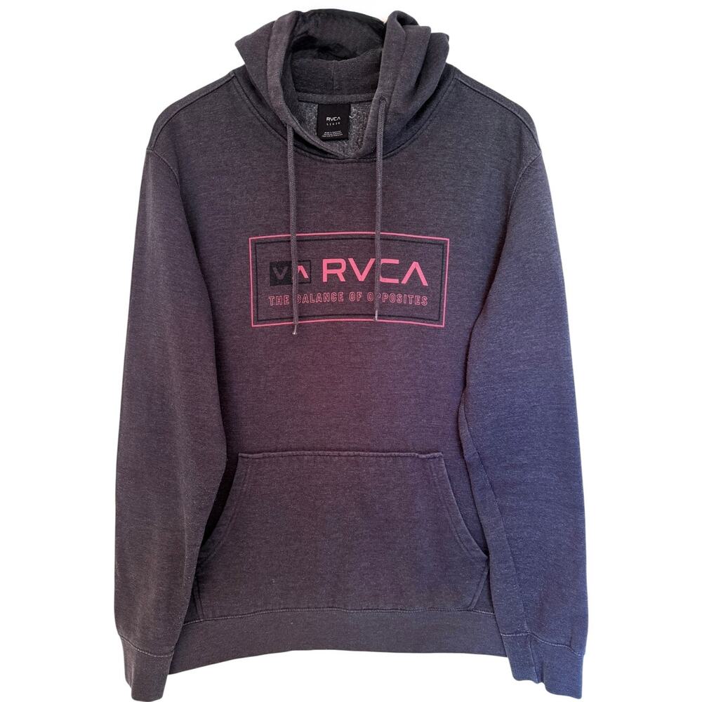 RVCA Hoodie Mens Large Gray Pullover Logo Sweatshirt Skate Surf